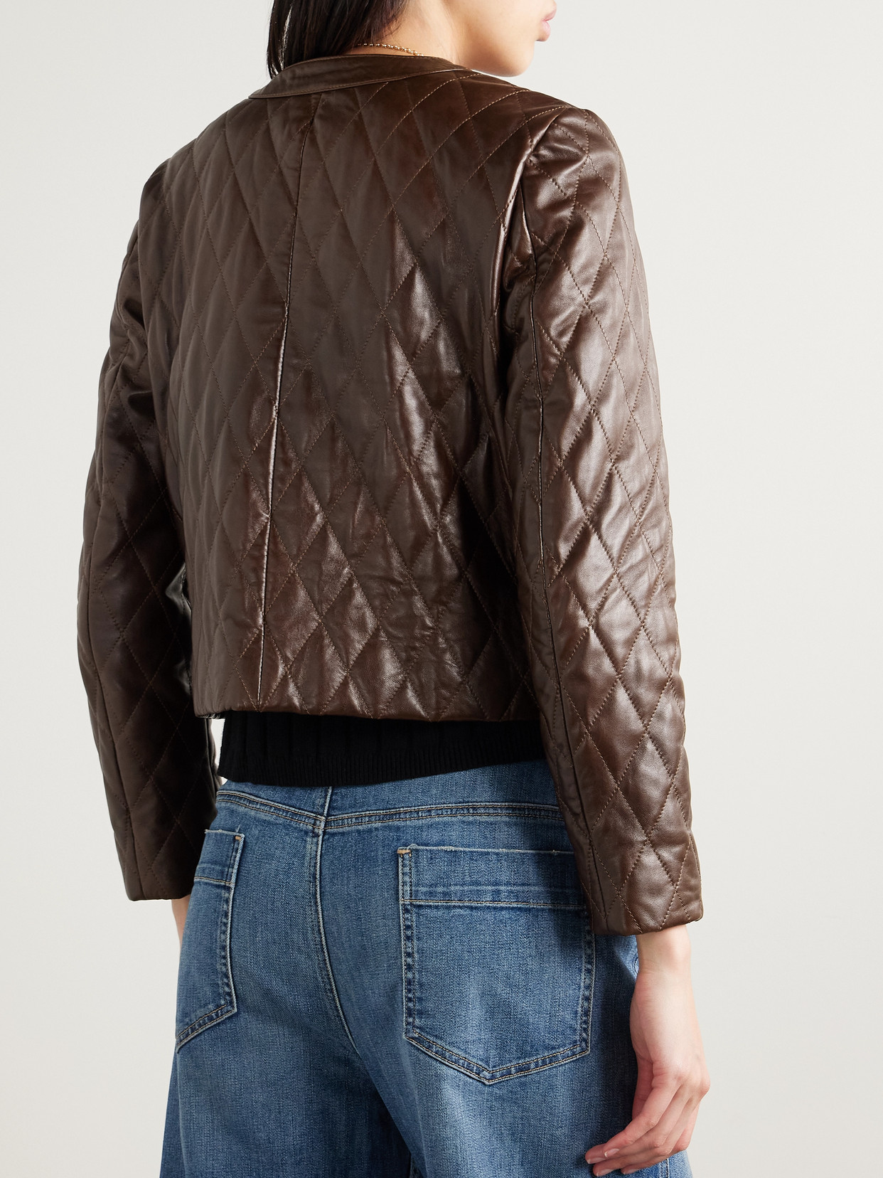 Nili Lotan Amy Cropped Quilted Leather Jacket In Brown