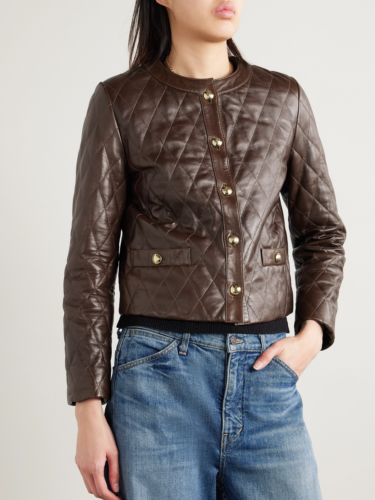 Nili Lotan Amy Cropped Quilted Leather Jacket In Brown