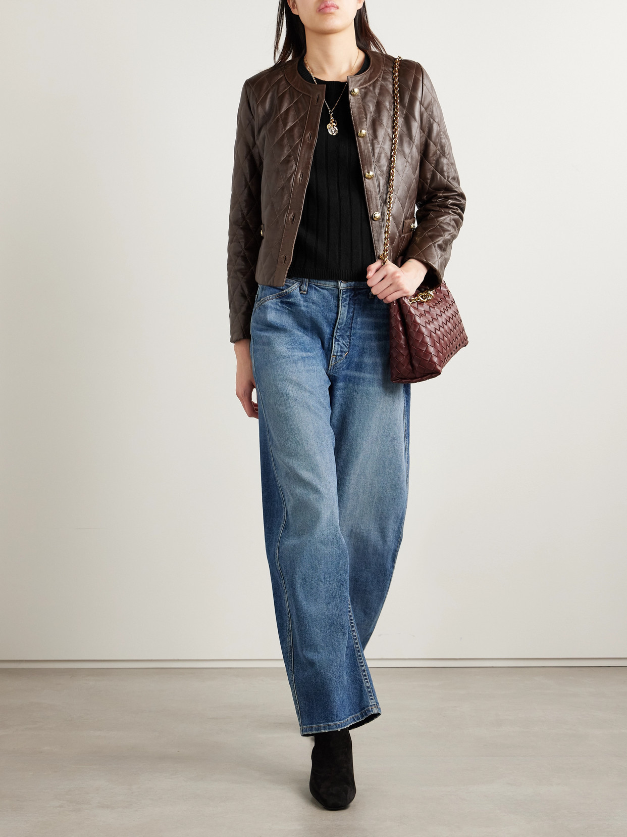 Nili Lotan Amy Cropped Quilted Leather Jacket In Brown