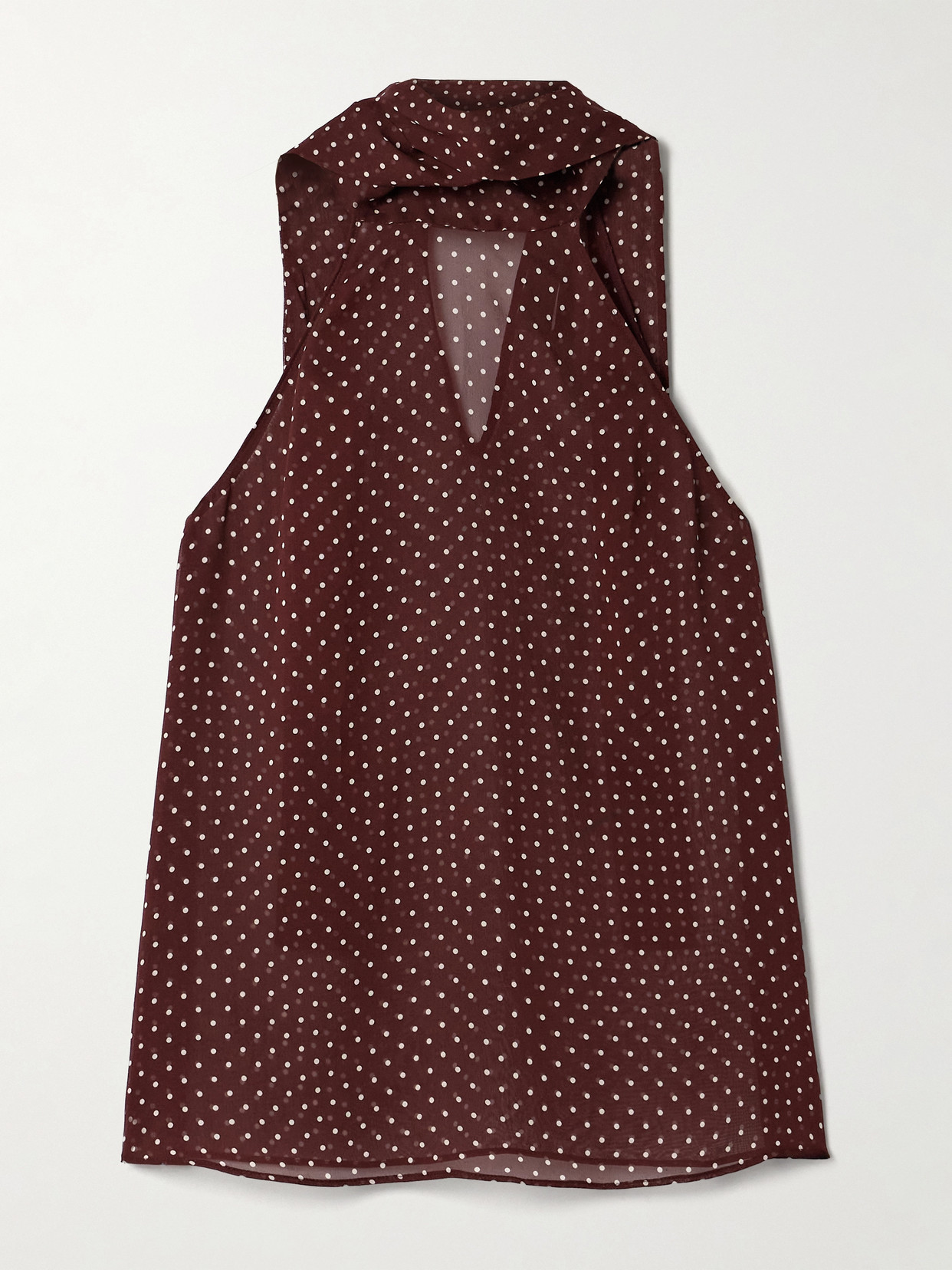 Nili Lotan Alla Polka-dot Silk-chiffon Halterneck Tank In Brown