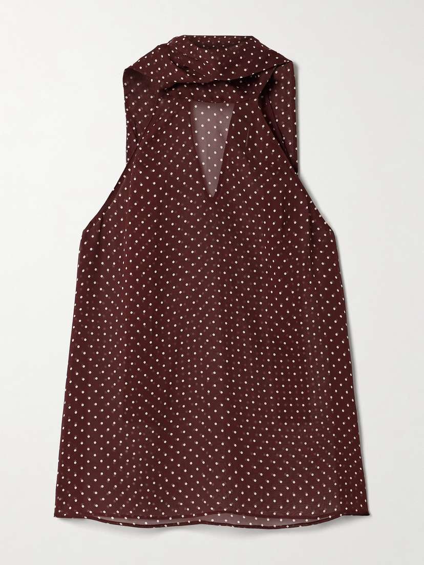 Nili Lotan Alla Polka-dot Silk-chiffon Halterneck Tank
