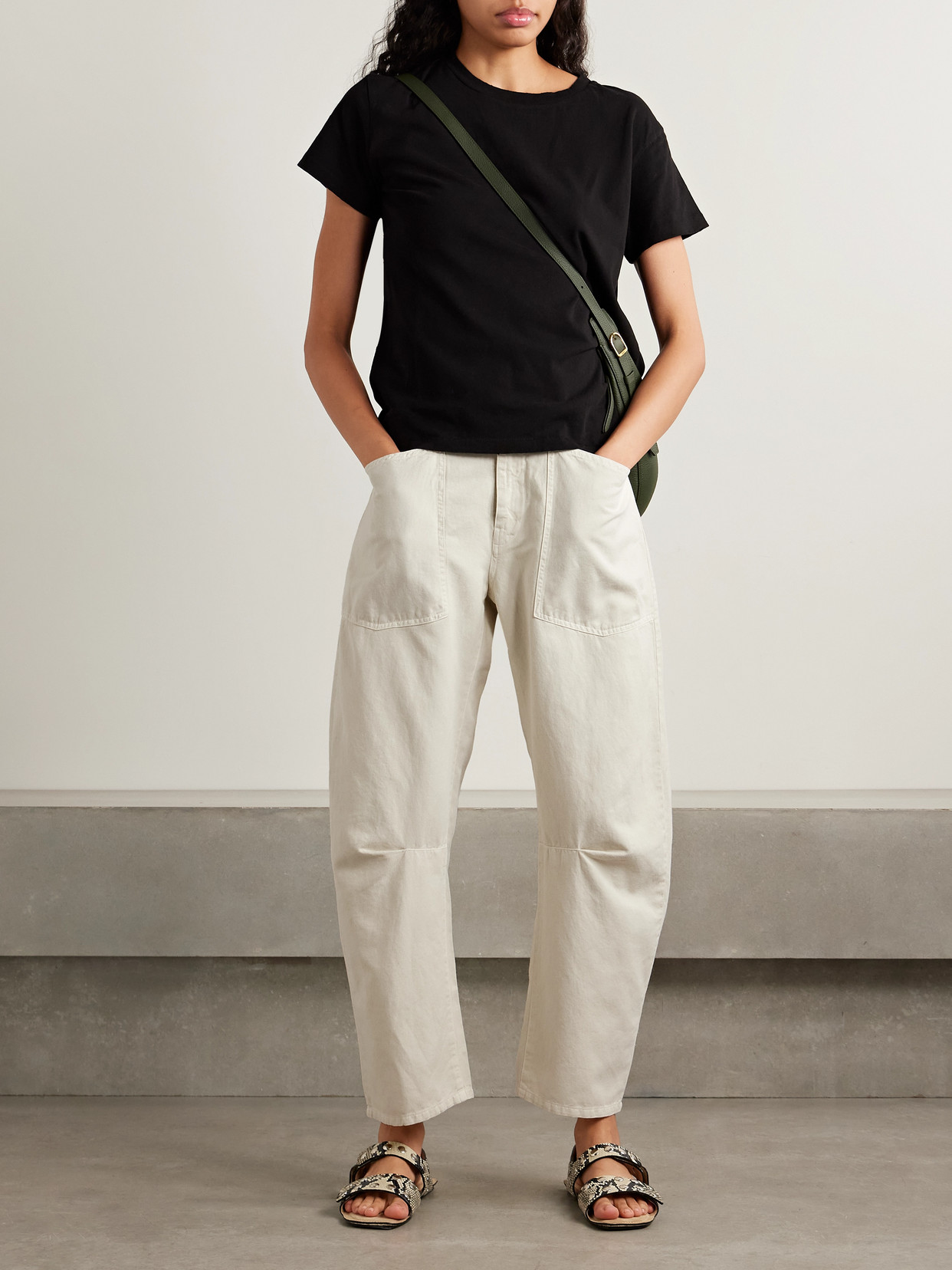 Nili Lotan Shon Cotton And Linen-blend Twill Tapered Pants In Neutral