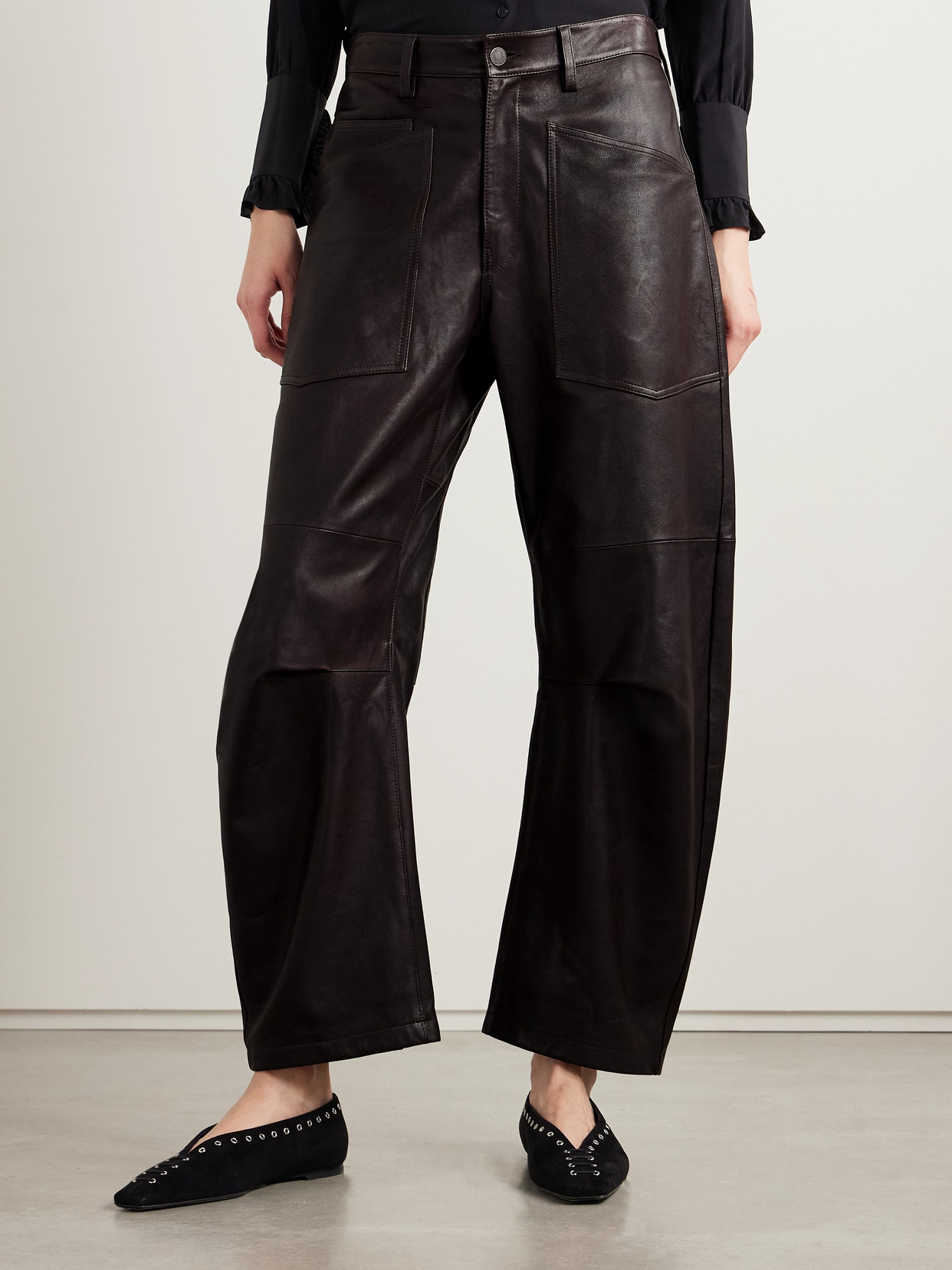 Nili Lotan Shon Leather Pants Dark Brown In Brown