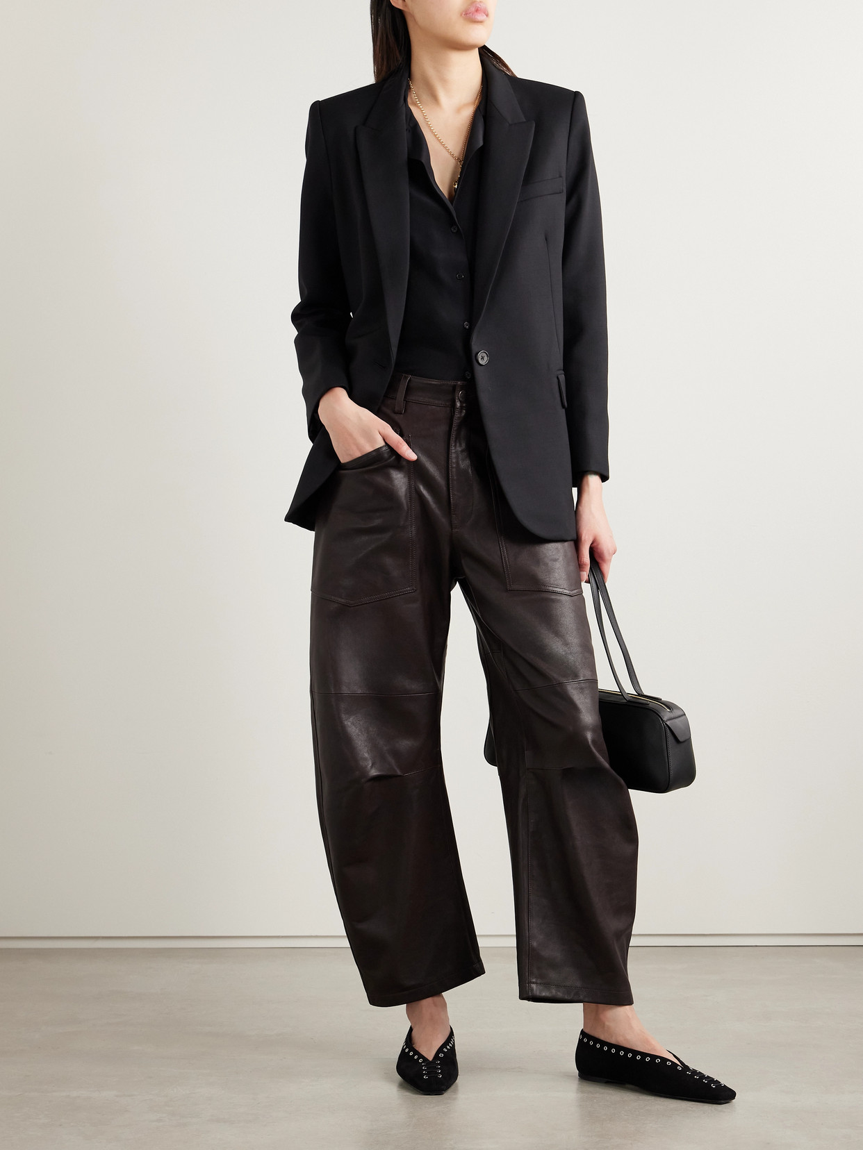 Nili Lotan Shon Leather Pants Dark Brown In Brown