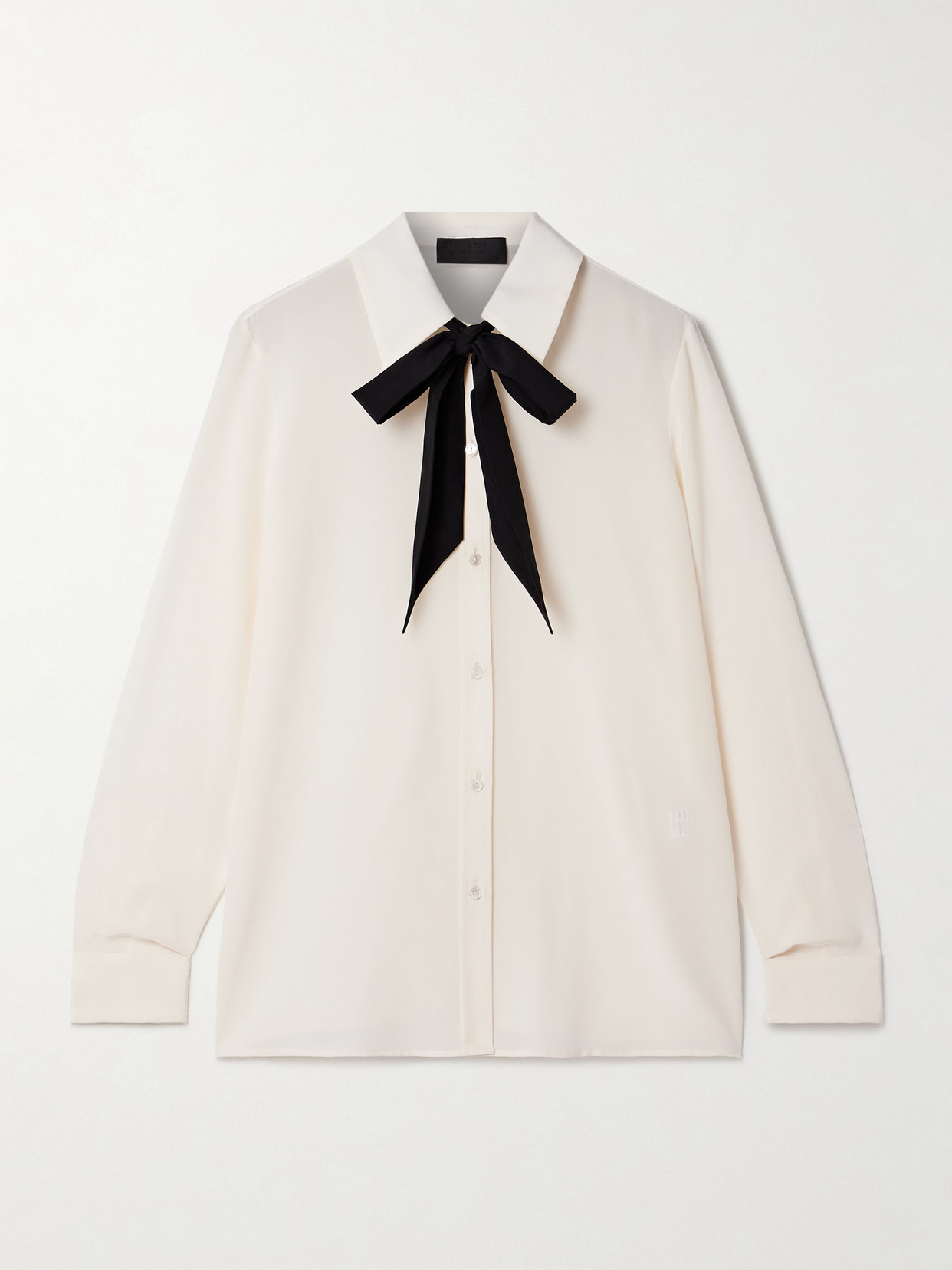 Nili Lotan Hanford Pussy-bow Two-tone Silk Crepe De Chine Blouse In Neutral