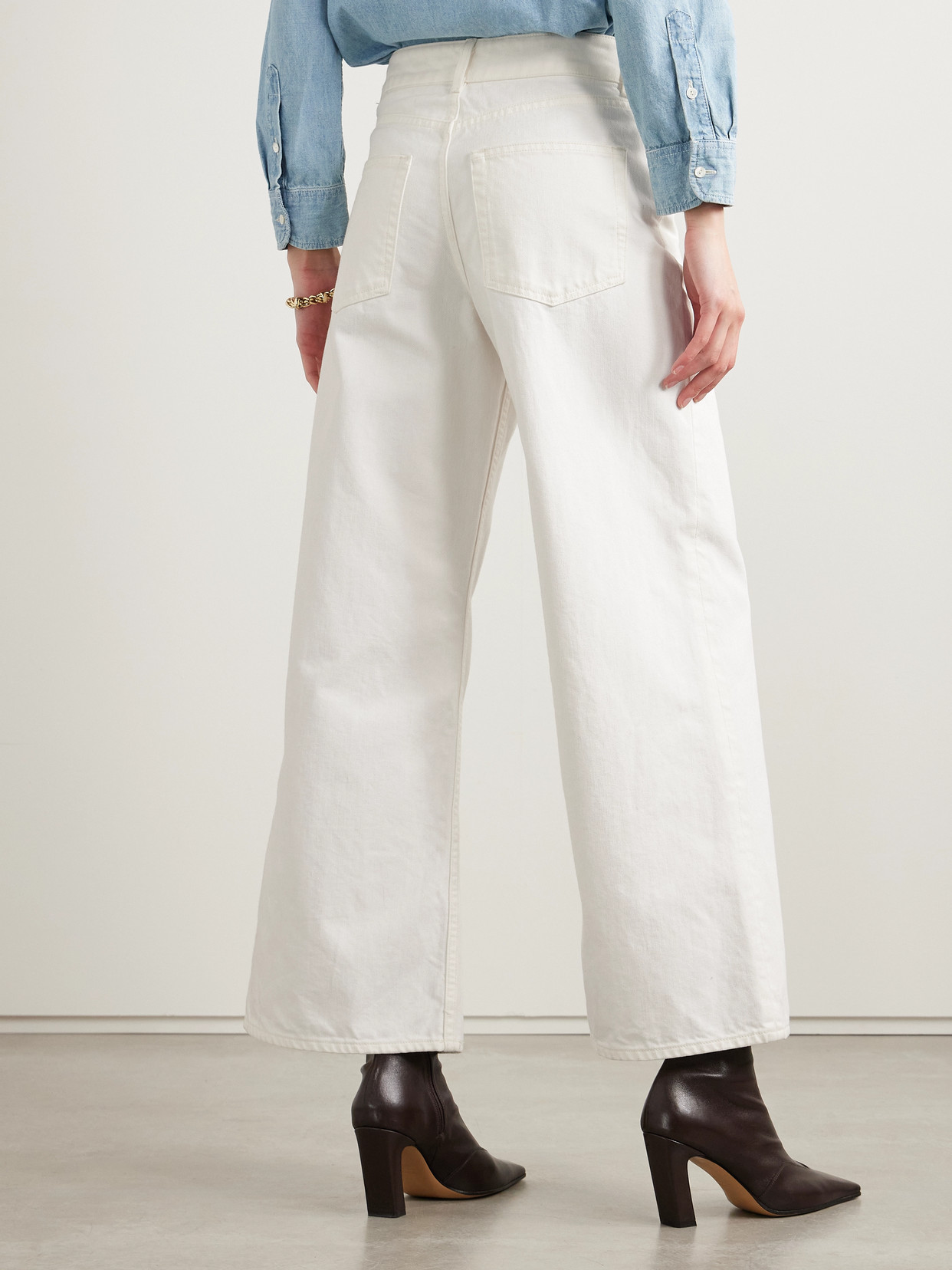 Nili Lotan Marlene Cropped High-rise Wide-leg Jeans In White