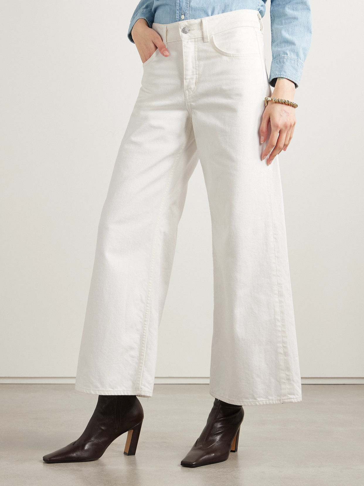 Nili Lotan Marlene Cropped High-rise Wide-leg Jeans In White