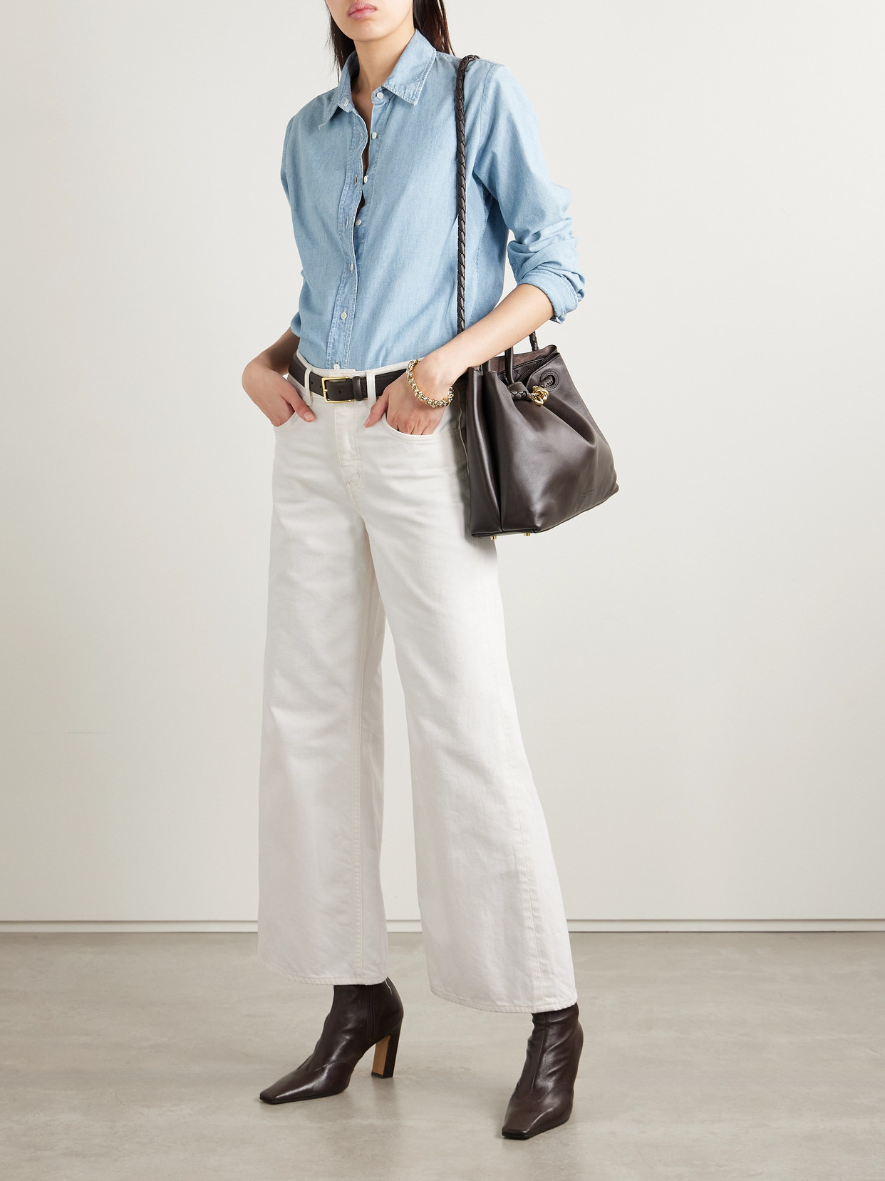 Nili Lotan Marlene Cropped High-rise Wide-leg Jeans In White