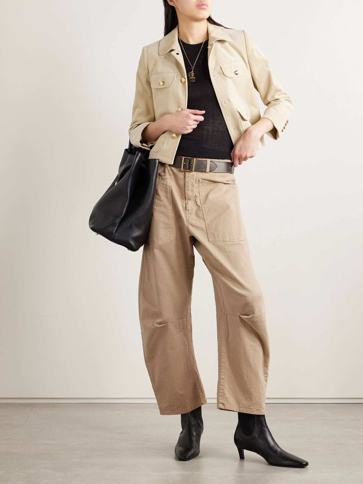 Nili Lotan Shon Brushed Cotton-blend Twill Tapered Pants