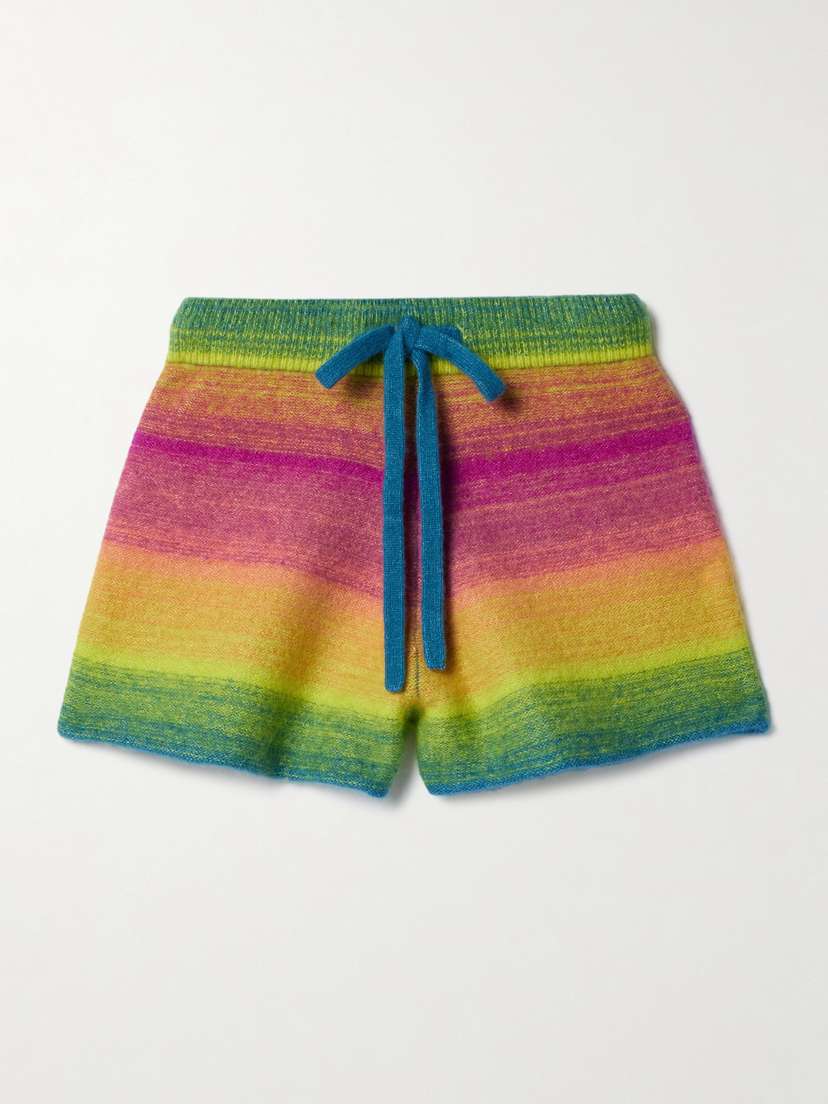 The Elder Statesman Blurry Stripe Cashmere And Cotton-blend Shorts
