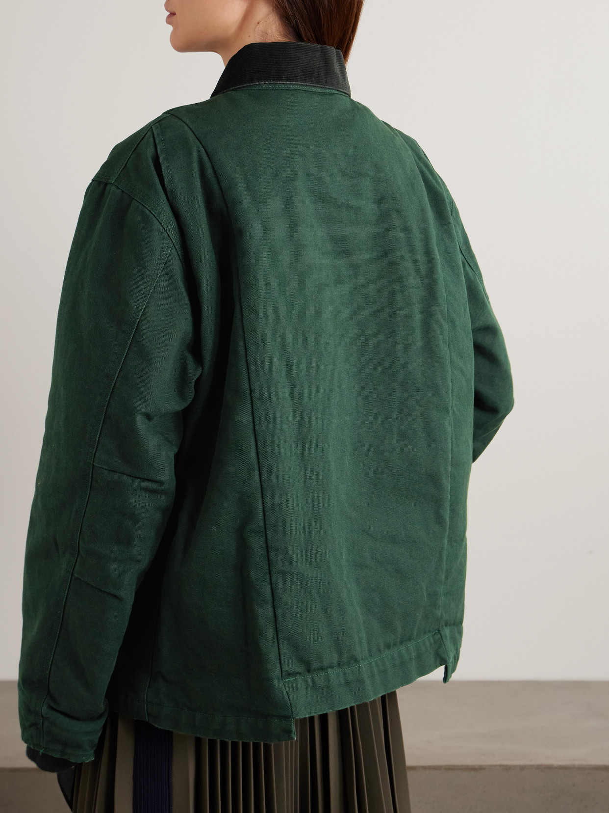 Sacai + Carhartt Wip Duck Oversized Corduroy-trimmed Appliquéd Cotton-canvas Jacket In Green
