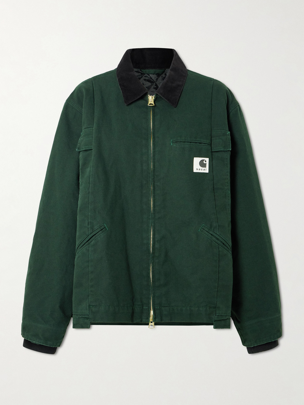Sacai + Carhartt Wip Duck Oversized Corduroy-trimmed Appliquéd Cotton-canvas Jacket In Green