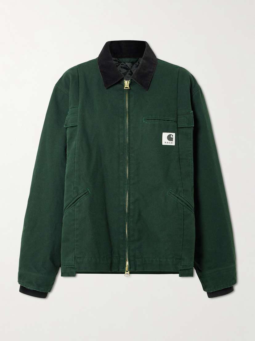 Sacai + Carhartt Wip Duck Oversized Corduroy-trimmed Appliquéd Cotton-canvas Jacket