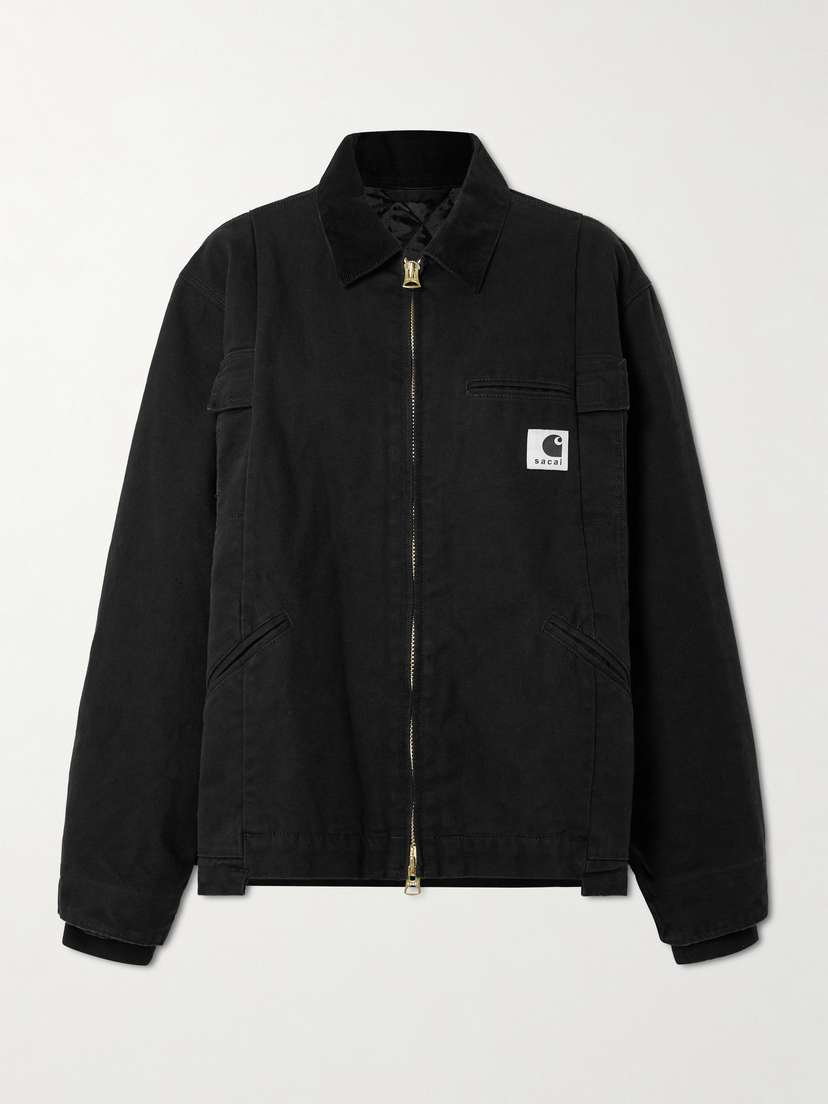 Sacai + Carhartt Wip Duck Oversized Corduroy-trimmed Appliquéd Cotton-canvas Jacket