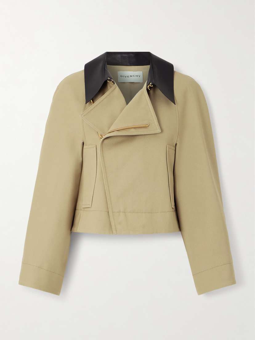 Givenchy Cropped Leather-trimmed Cotton And Wool-blend Twill Jacket