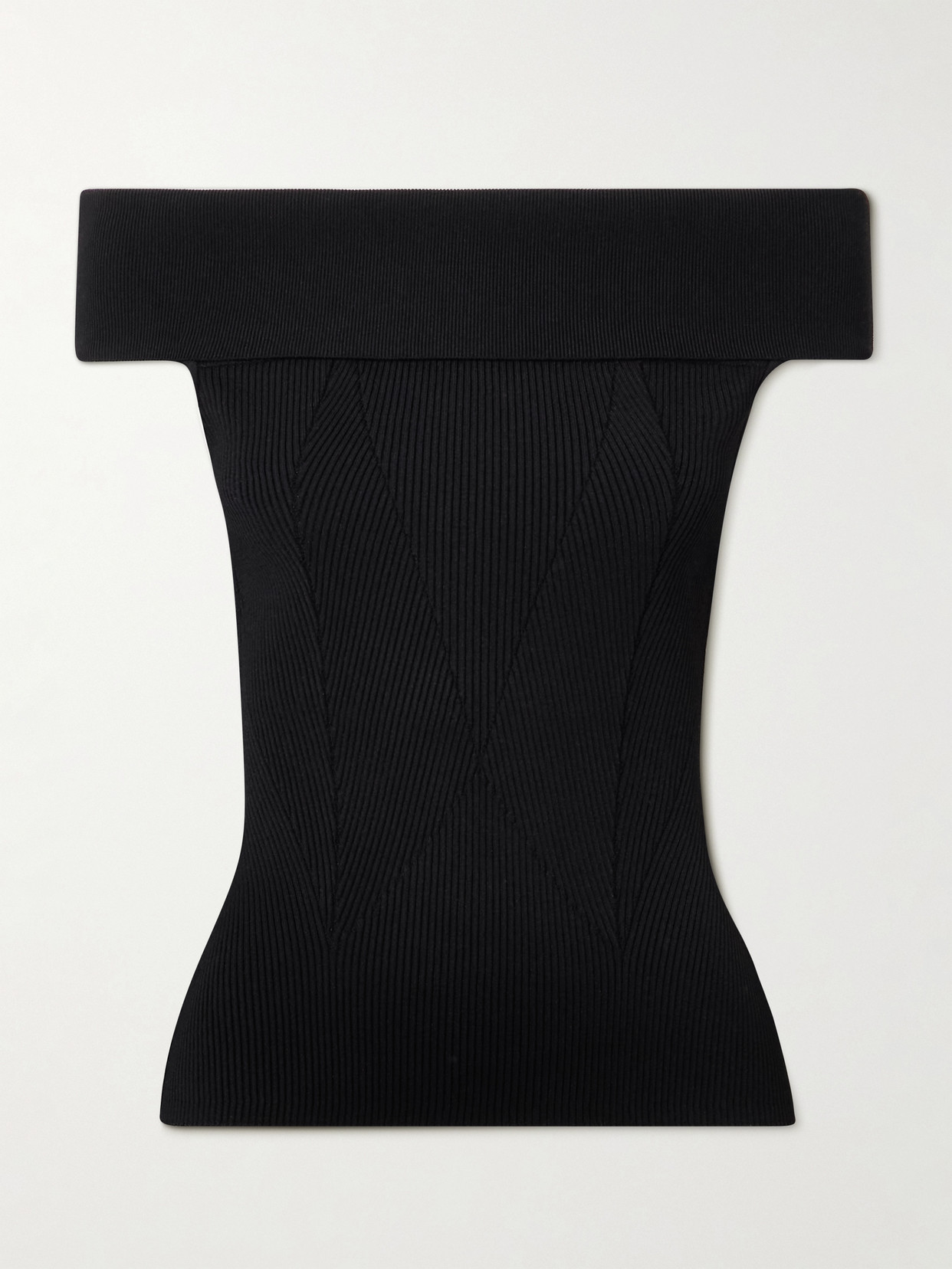 Givenchy Off-the-shoulder Paneled Ribbed-knit Top In Black