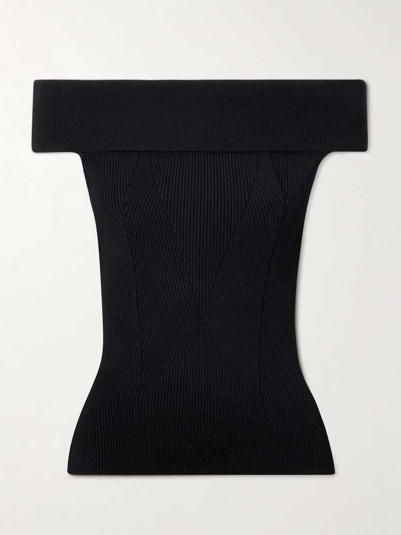 Givenchy Off-the-shoulder Paneled Ribbed-knit Top