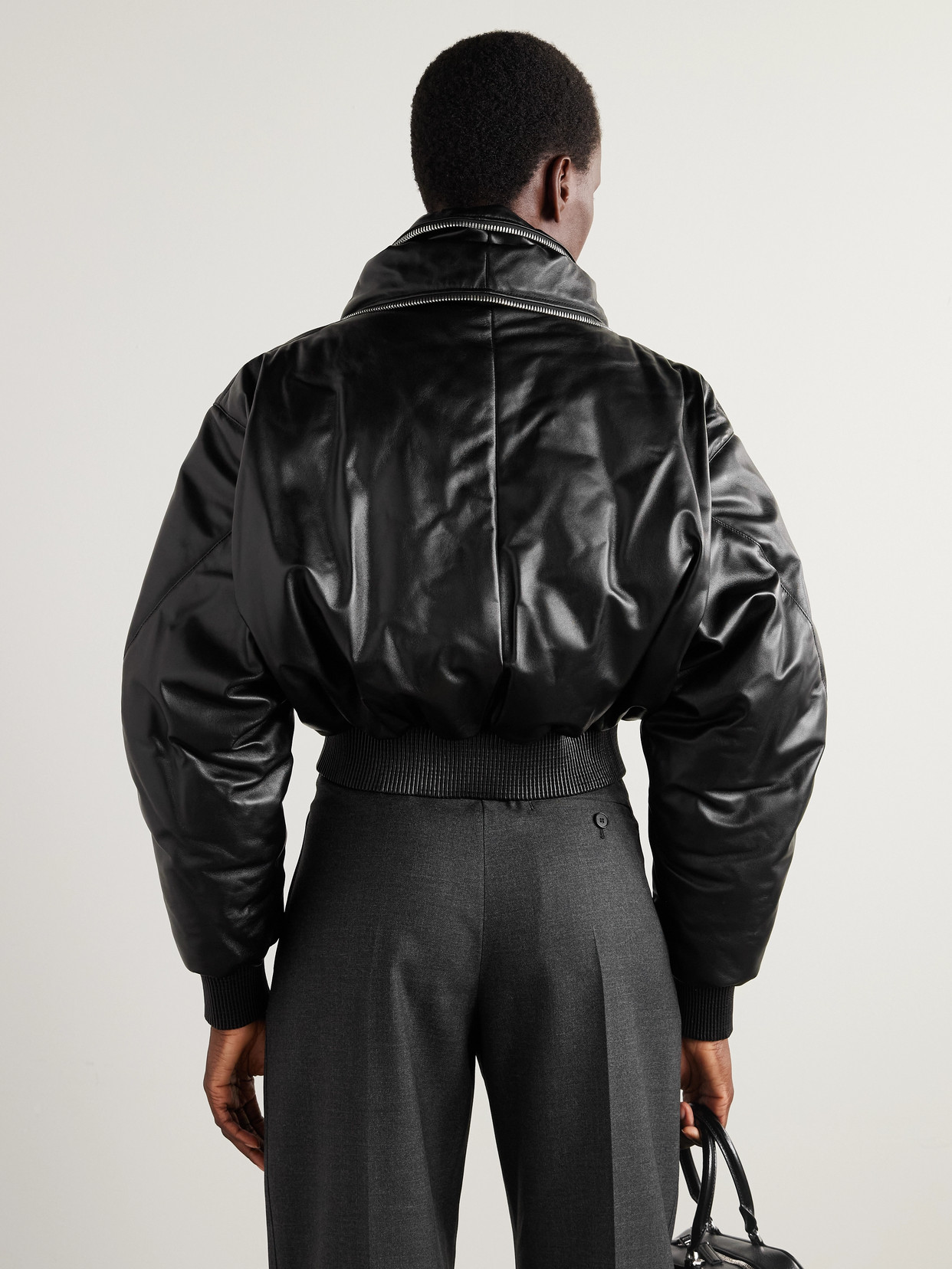Givenchy Cropped Layered Leather Bomber Jacket In Black