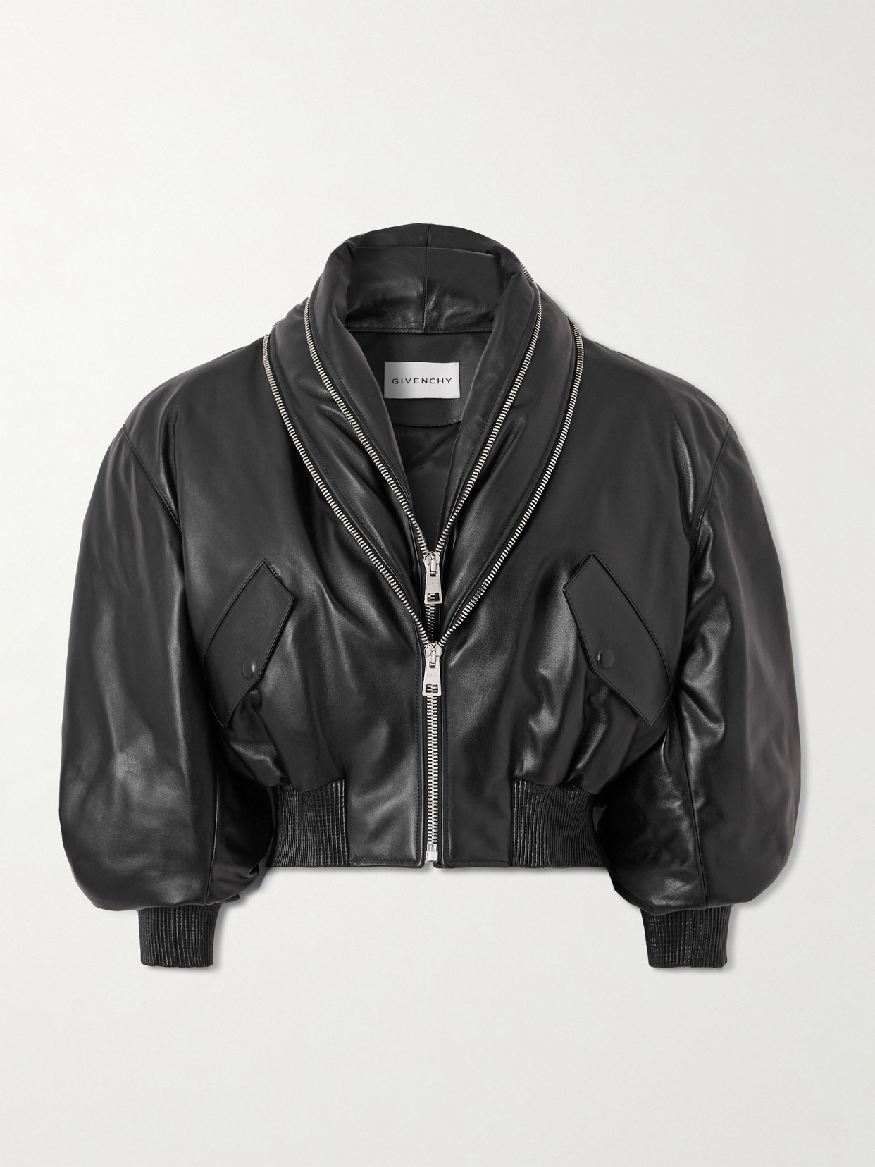 Givenchy Cropped Layered Leather Bomber Jacket In Black