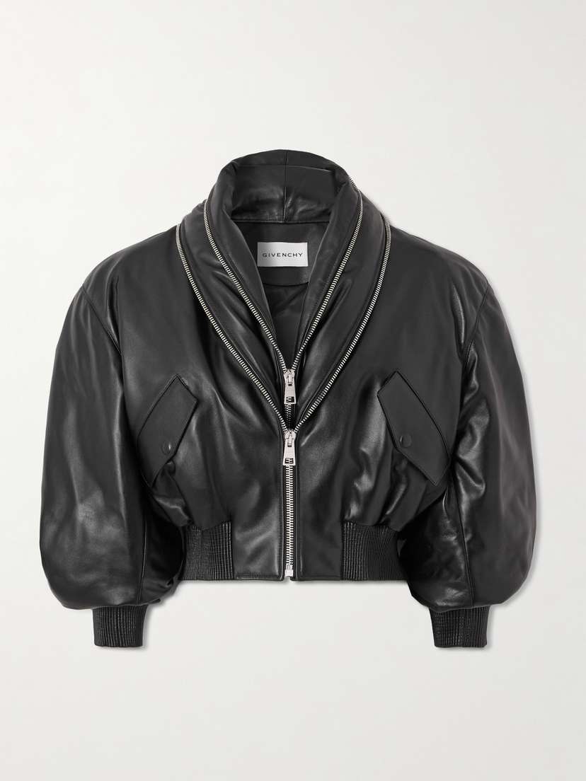 Givenchy Cropped Layered Leather Bomber Jacket