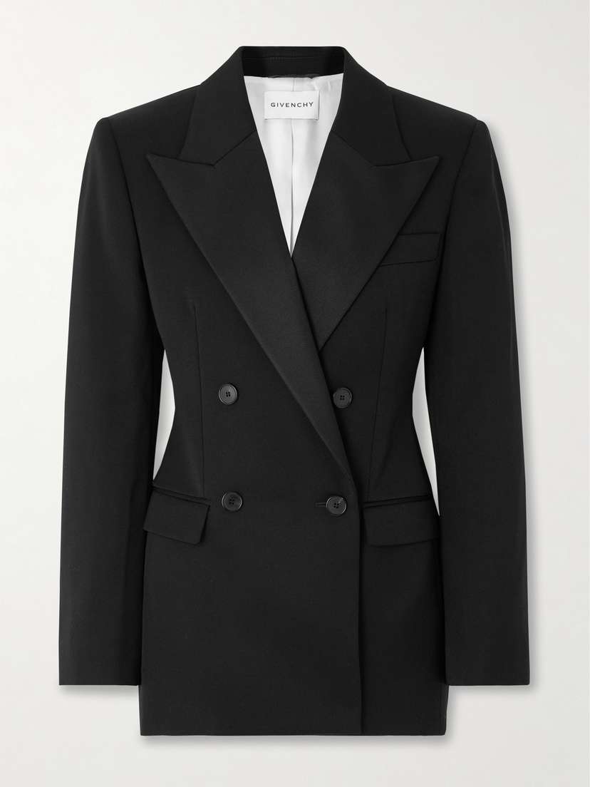 Givenchy Double-breasted Faille-trimmed Grain De Poudre Wool Blazer
