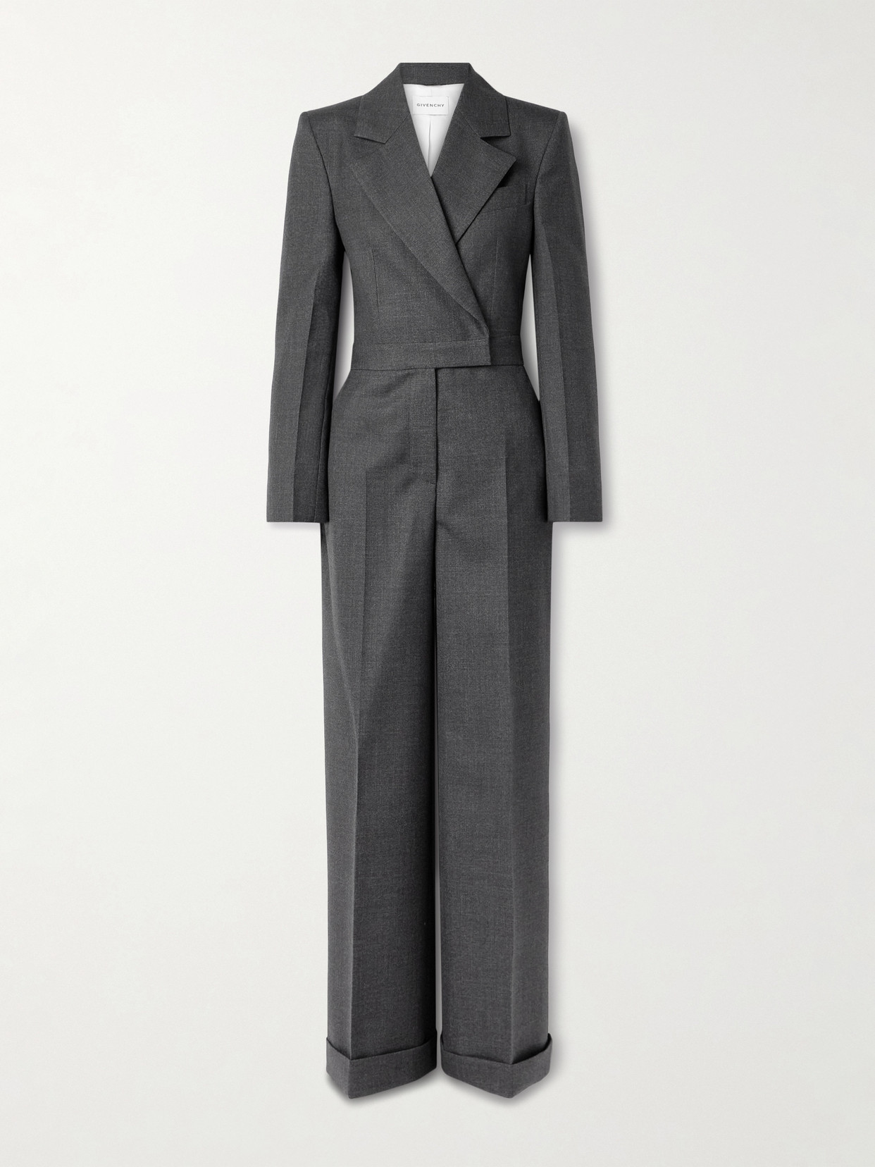 Givenchy Wrap-effect Grain De Poudre Wool Jumpsuit In Gray