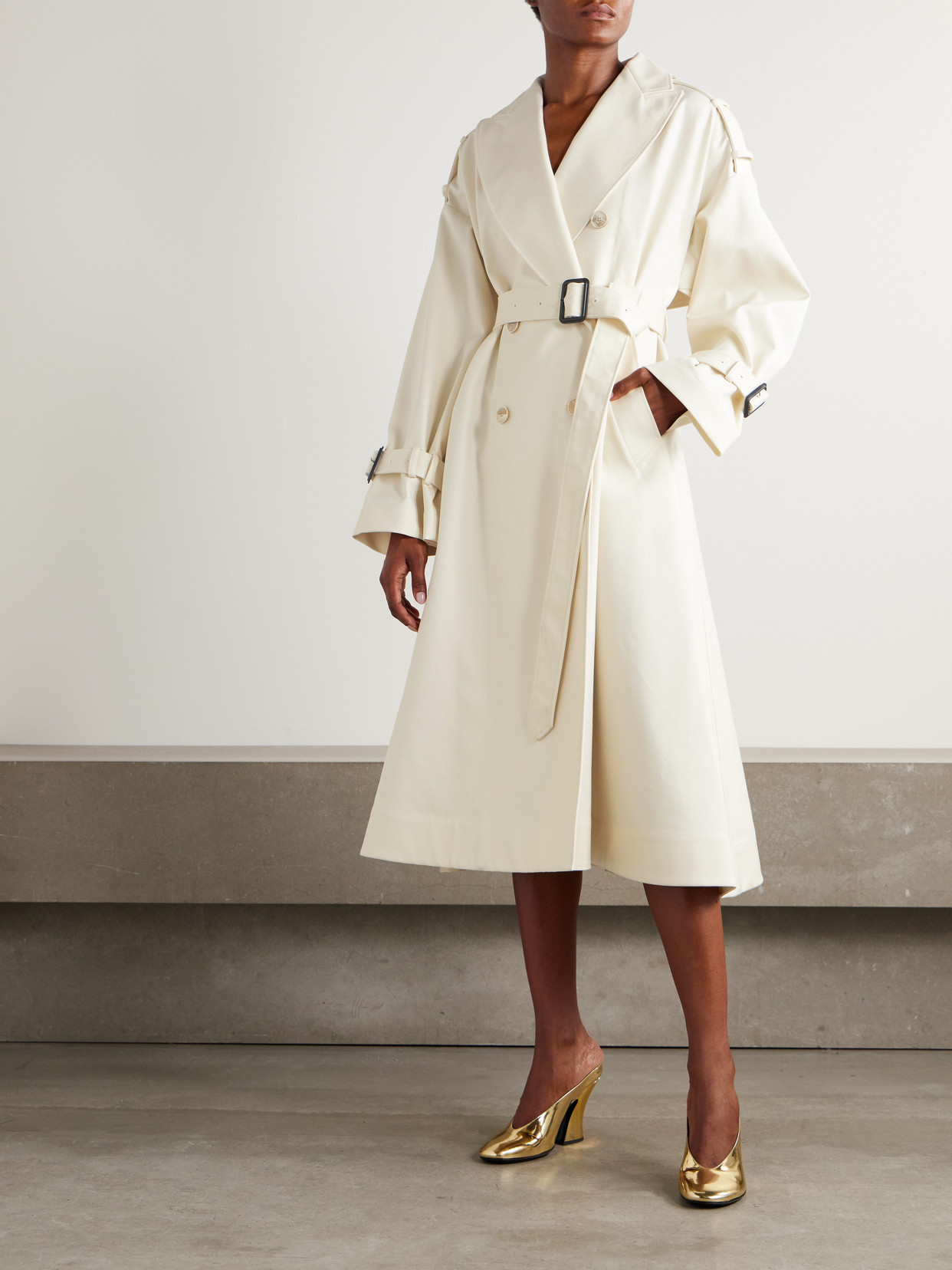 Givenchy Cocoon Shoulder Double-breasted Belted Trench Coat In Neutral
