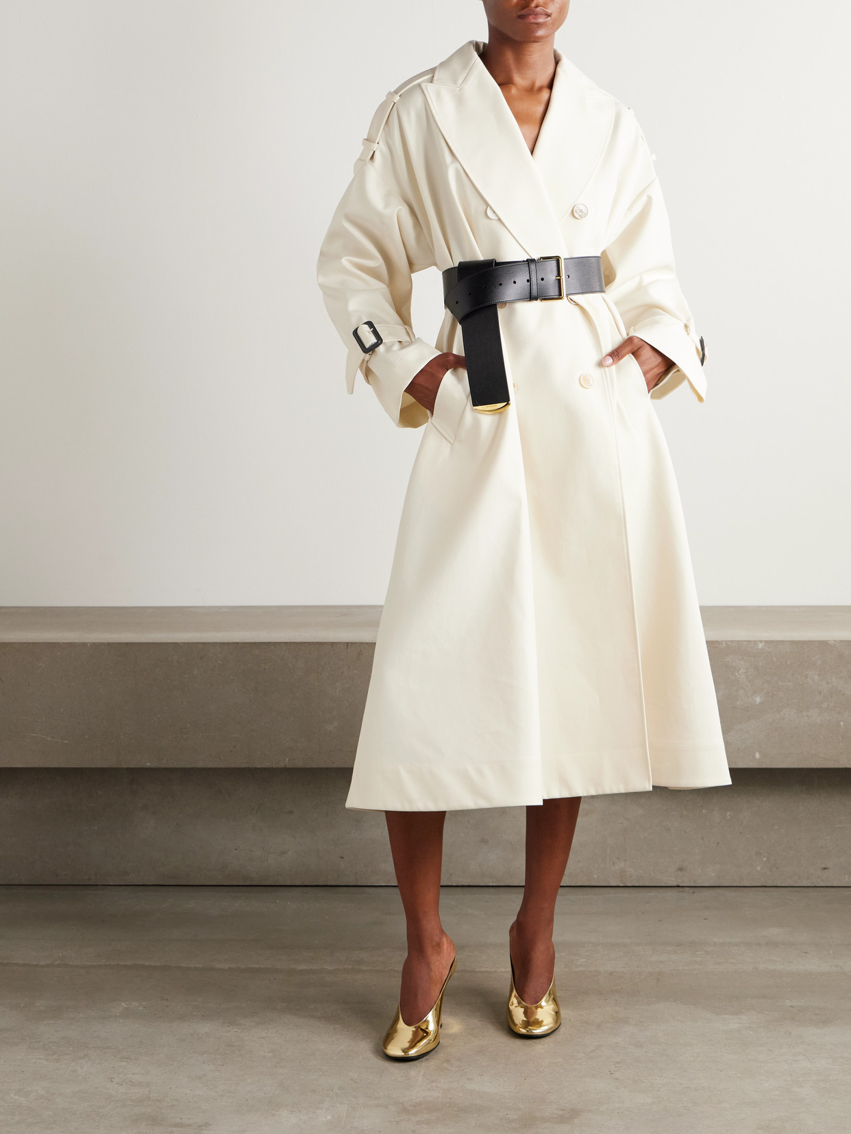 Givenchy Cocoon Shoulder Double-breasted Belted Trench Coat In Neutral