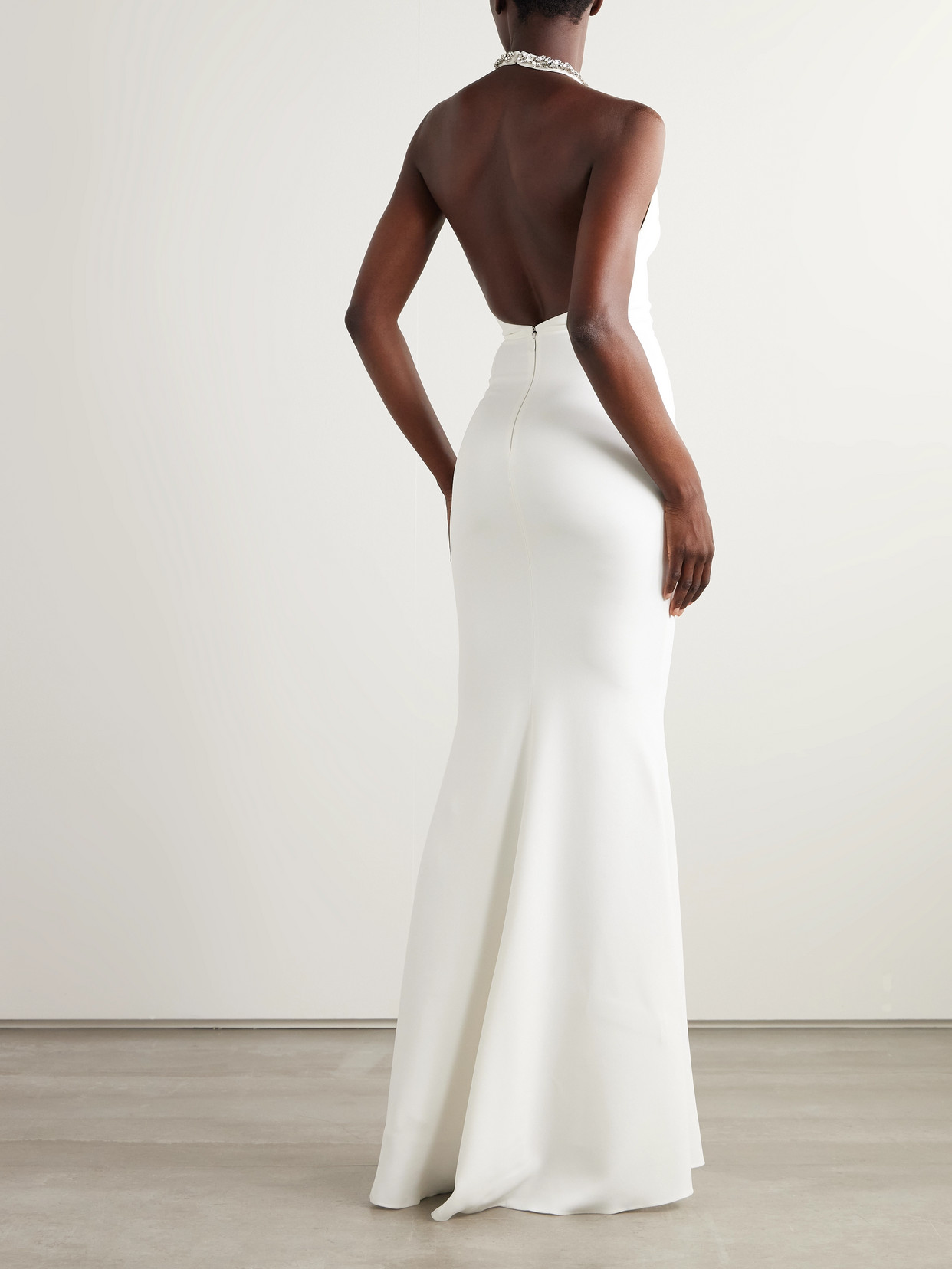 Givenchy Crystal-embellished Satin-crepe Halterneck Gown In White