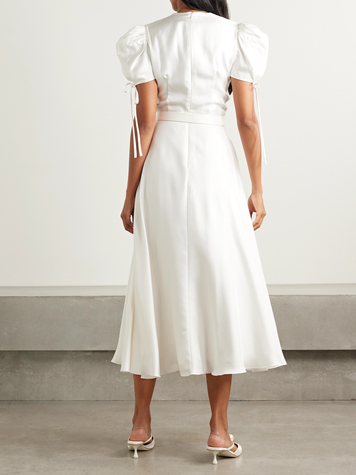 Rodarte Appliquéd Belted Silk-twill Midi Dress In Multi
