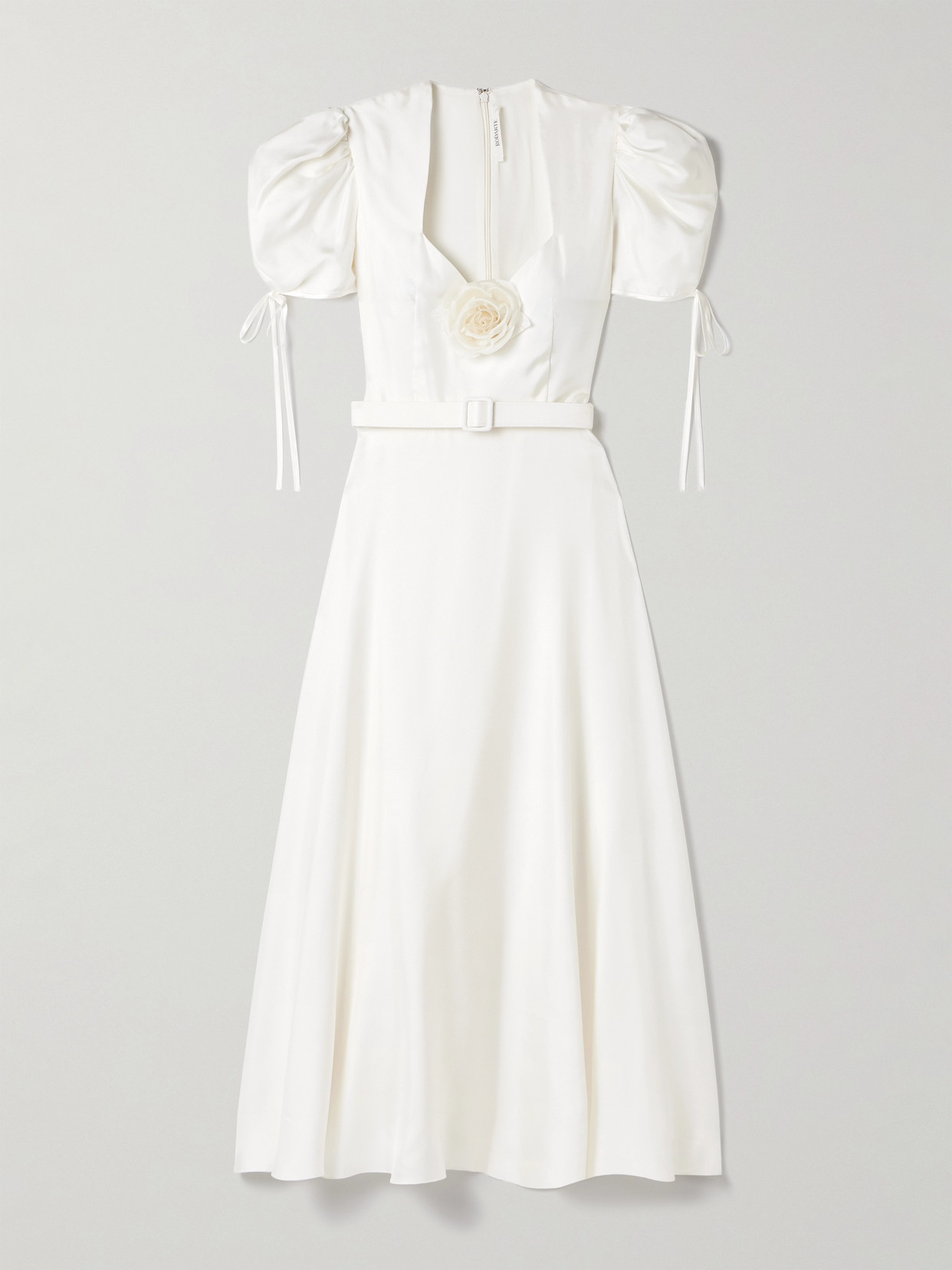 Rodarte Appliquéd Belted Silk-twill Midi Dress In Multi