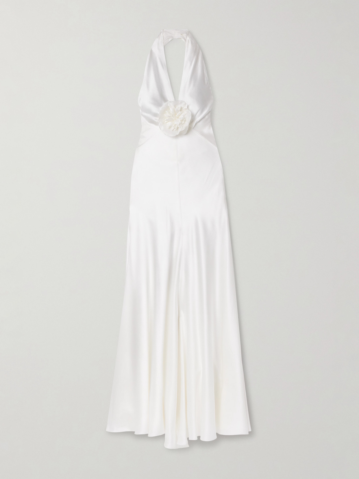 Rodarte Embellished Silk-charmeuse Halterneck Gown In White