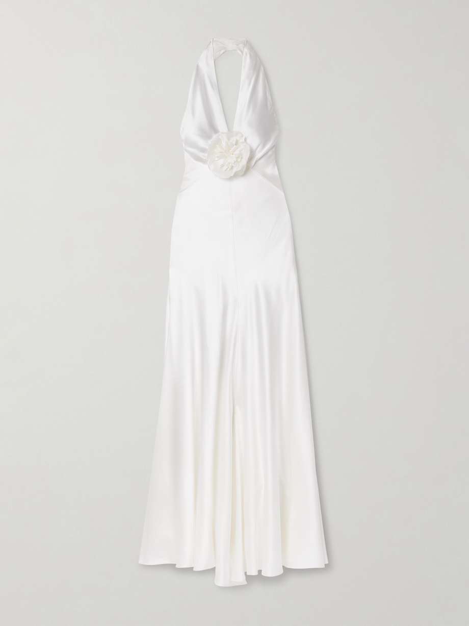 embellished silk-charmeuse halterneck gown