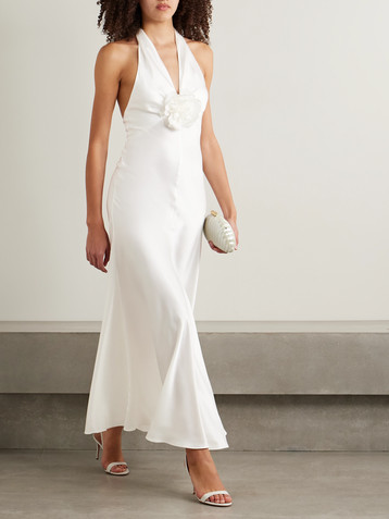Rodarte Embellished silk-charmeuse halterneck gown