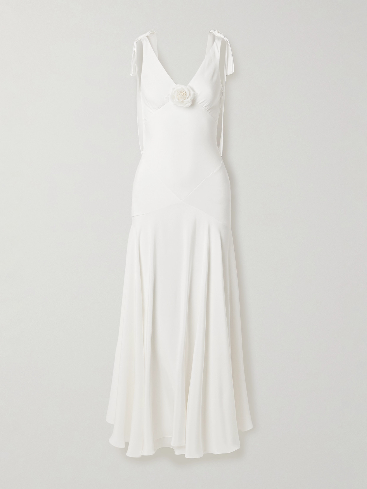 Rodarte Embellished Velvet-trimmed Silk-crepe Maxi Dress In White