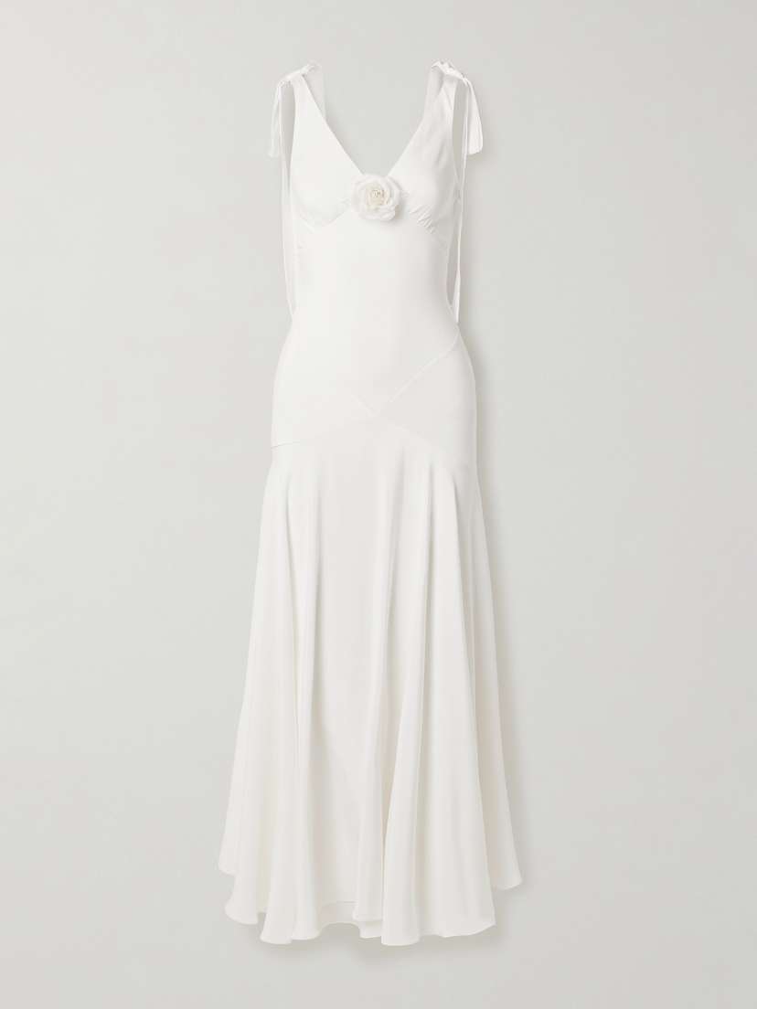 Rodarte Embellished Velvet-trimmed Silk-crepe Maxi Dress