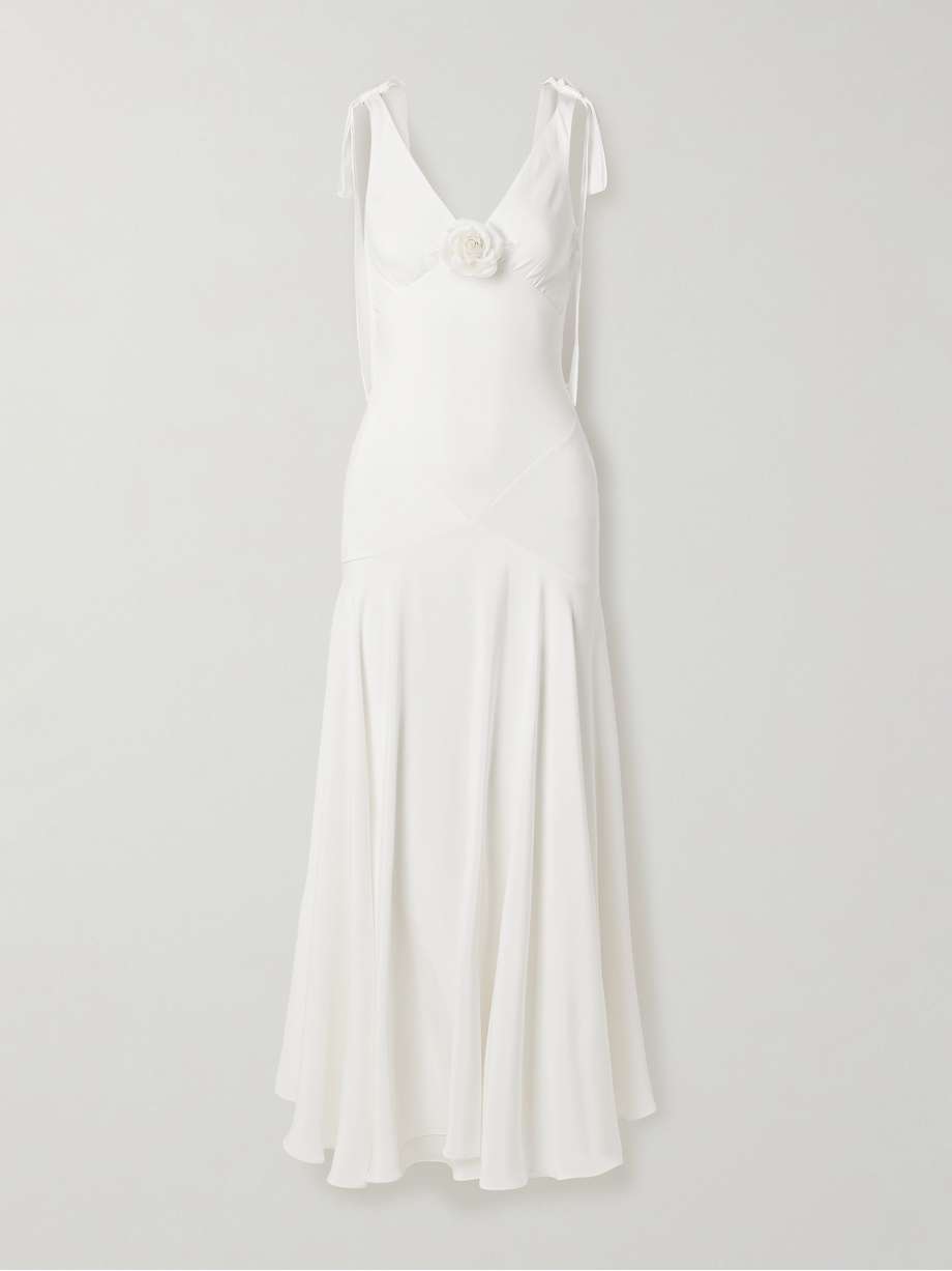 embellished velvet-trimmed silk-crepe maxi dress