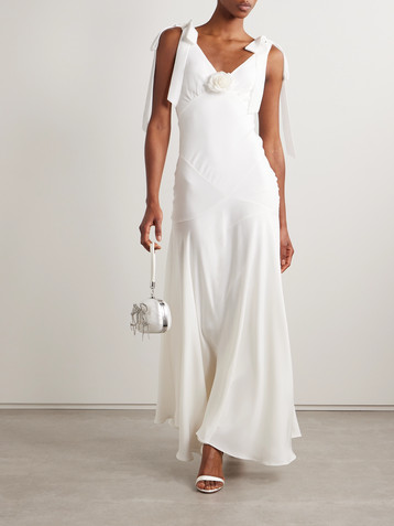 Rodarte Embellished velvet-trimmed silk-crepe maxi dress