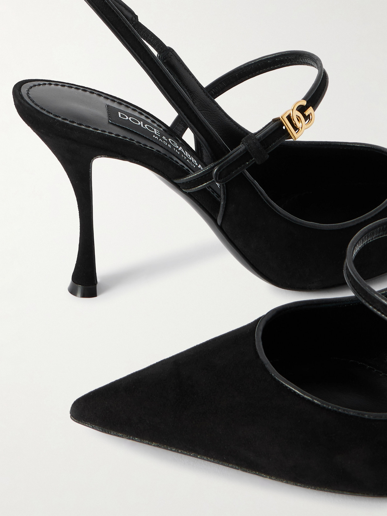 Dolce & Gabbana Italian Tailoring Leather-trimmed Suede Slingback Pumps In Black