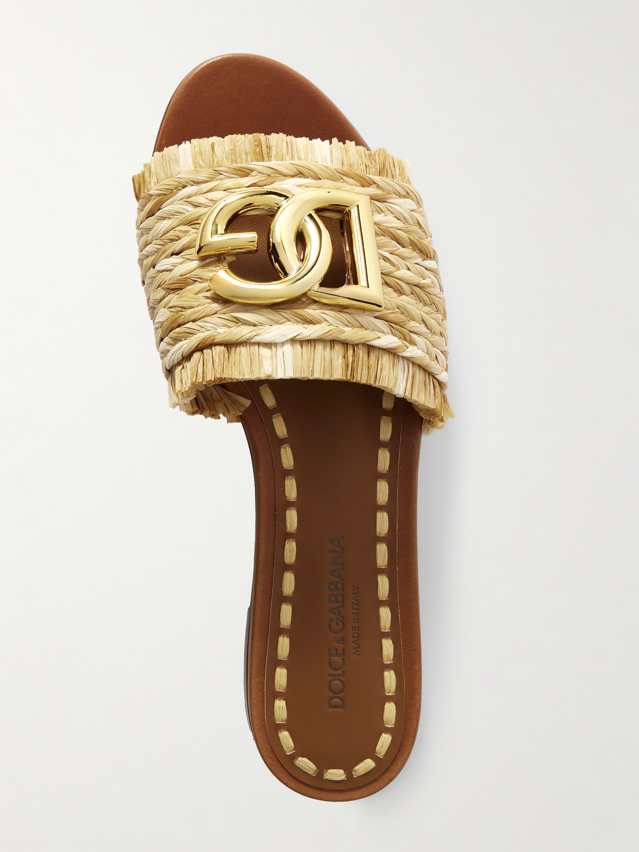 Dolce & Gabbana Women Beige Sandals With Fringed Details And Logo Plaque On The Front In Raffia Woma In Neutral