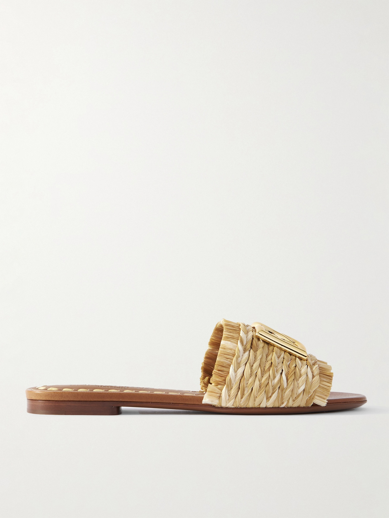 Dolce & Gabbana Embellished Braided Raffia Sandals In Neutral