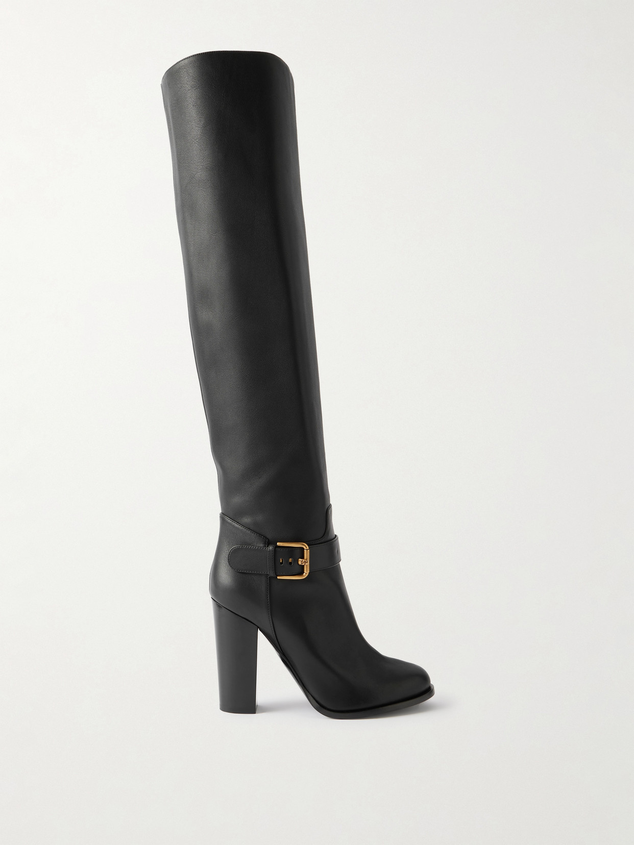 Dolce & Gabbana Buckled Leather Knee Boots In Black