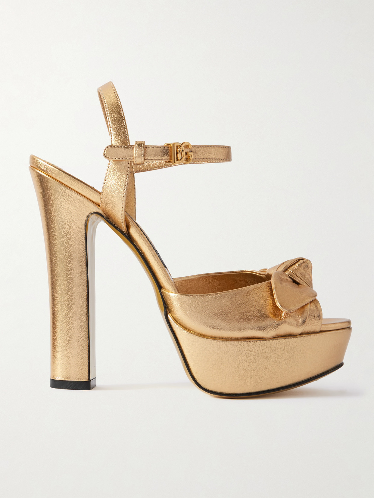 Dolce & Gabbana Knotted Metallic Leather Platform Sandals In Gold