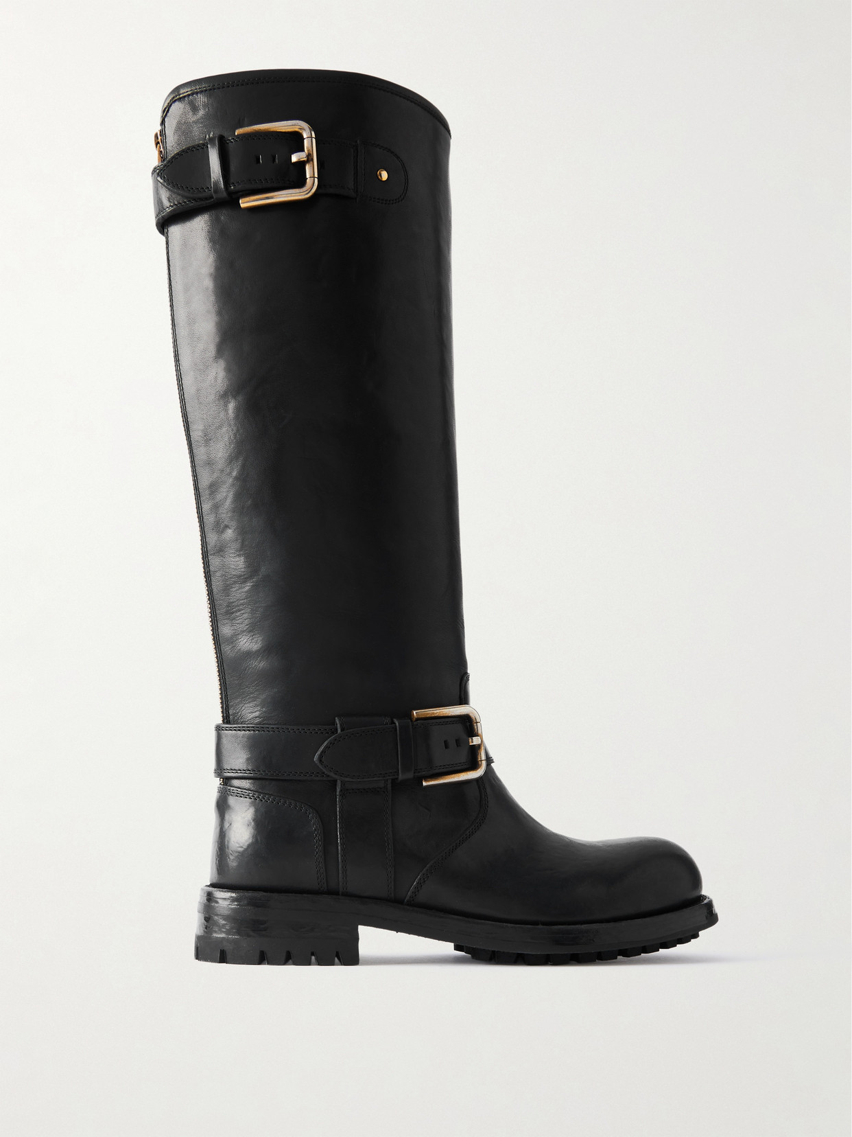 Dolce & Gabbana Buckle Lug Mid-calf Round Toe Boots In Black