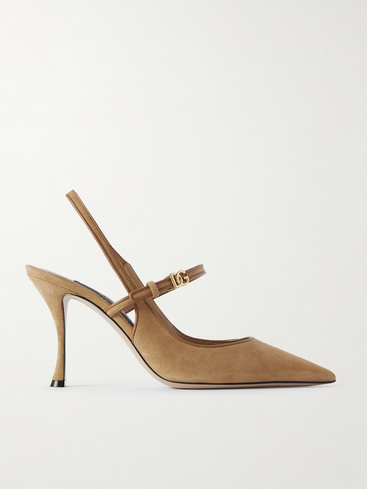 Dolce & Gabbana Italian Tailoring Leather-trimmed Suede Slingback Pumps In Brown