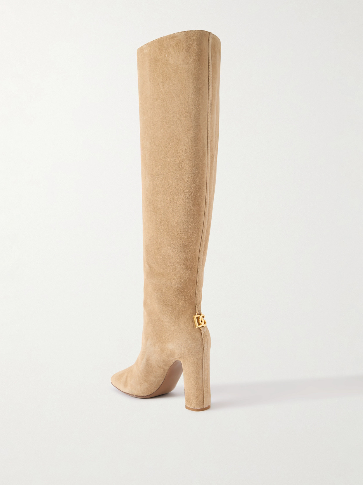 Dolce & Gabbana Knee-high Suede Block Heel Boots In Neutral