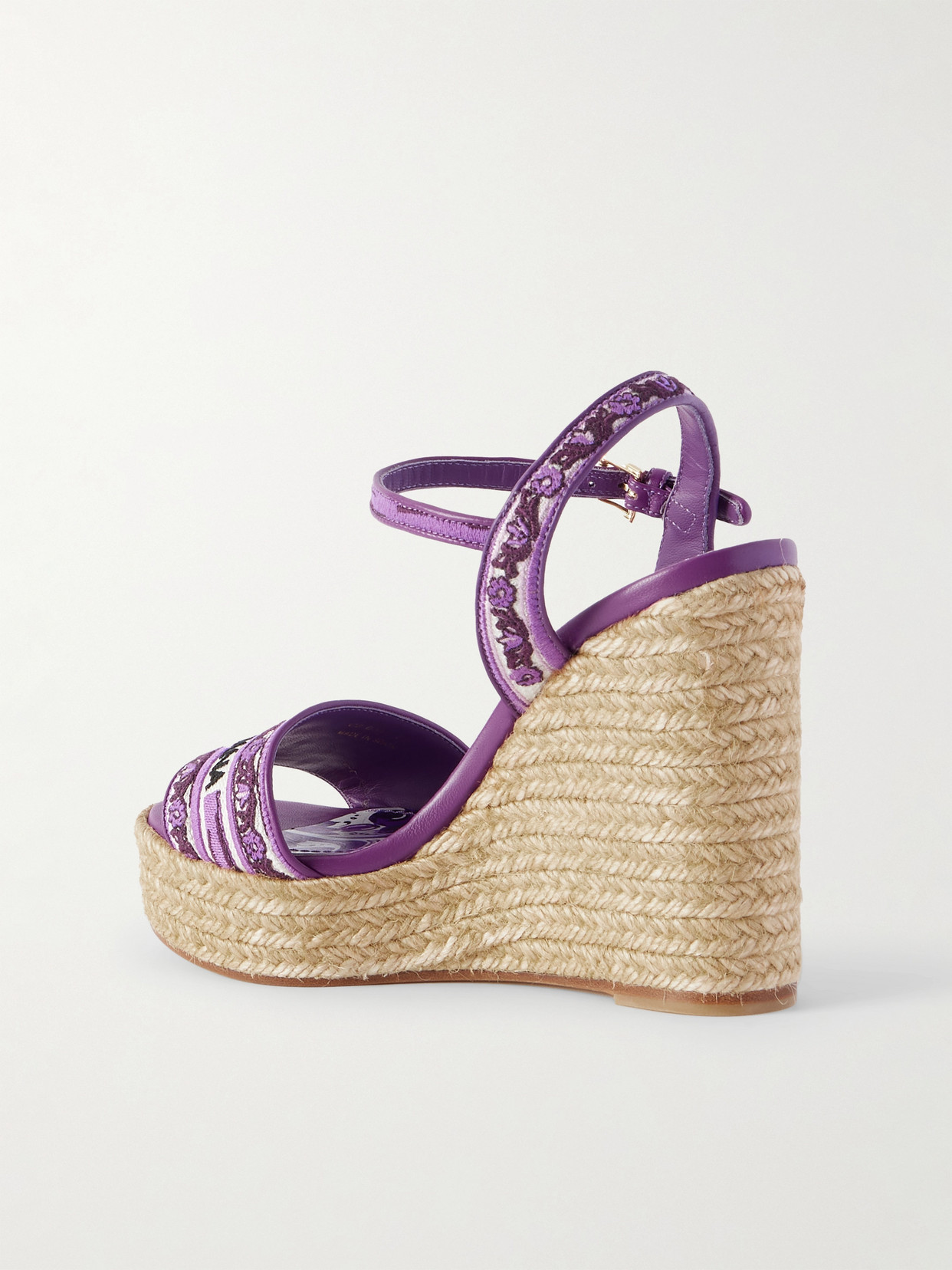 Dolce & Gabbana Leather-trimmed Embroidered Canvas Platform Wedge Sandals