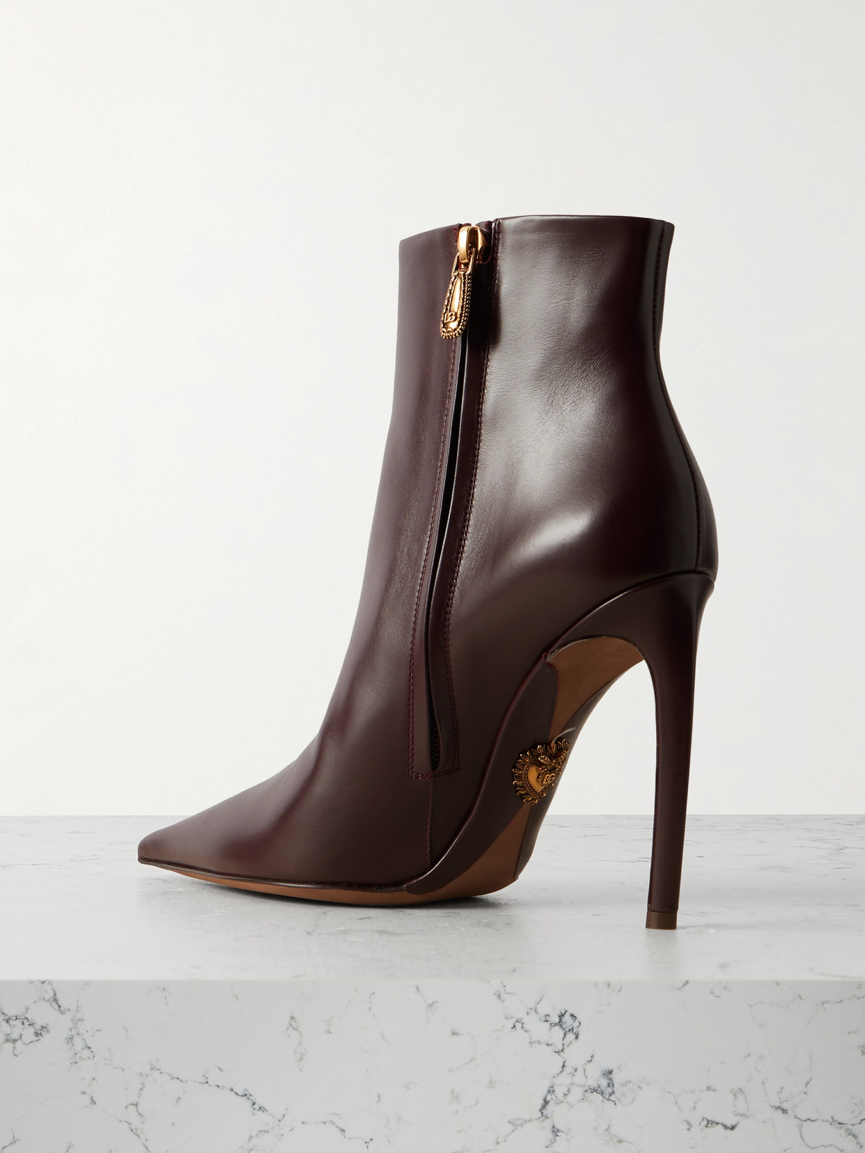Dolce & Gabbana Devotion Leather Ankle Boots In Burgundy