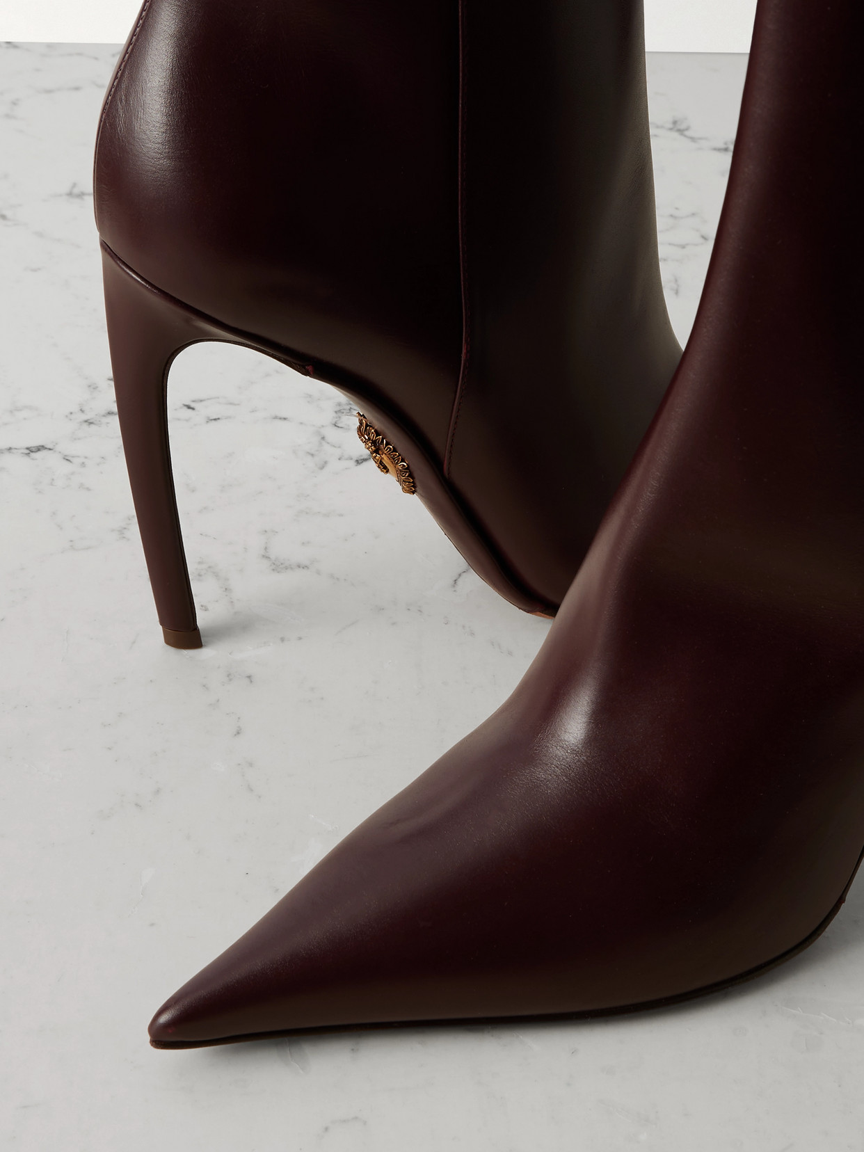 Dolce & Gabbana Devotion Leather Ankle Boots In Burgundy