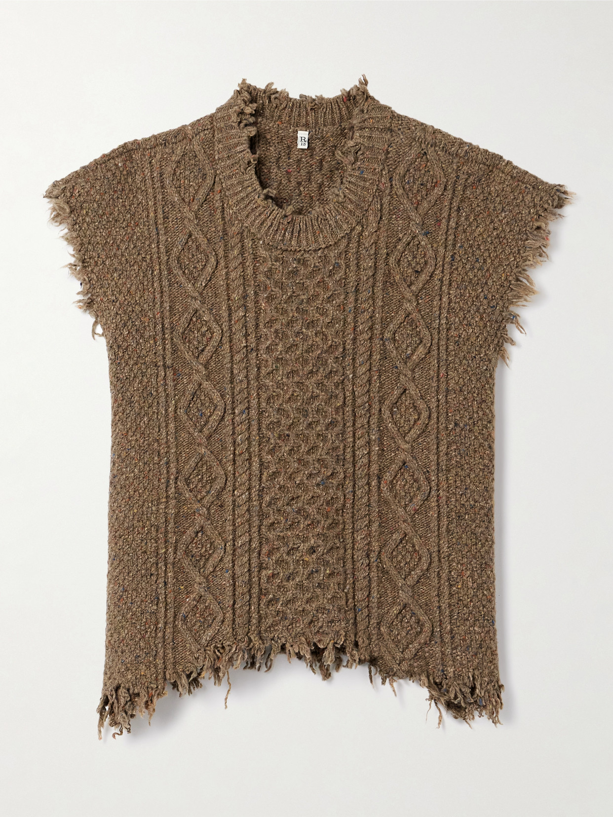 R13 Boyfriend Frayed Cable-knit Wool-blend Vest In Brown